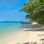 Fodo della spiaggia bianca e acque smeraldo